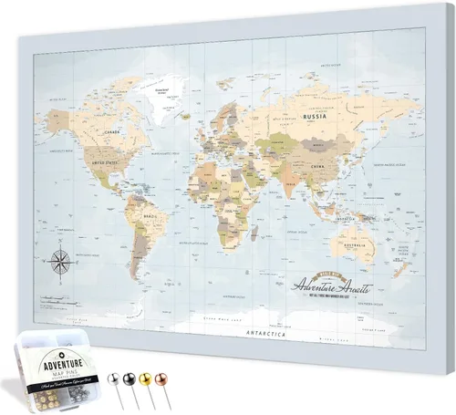 Vista 96 de IPIC - Lienzo con mapas de EE. UU. para decoración de pared, mapa con pin de empuje para marcar viajes, mapa de viaje impreso de EE. UU.