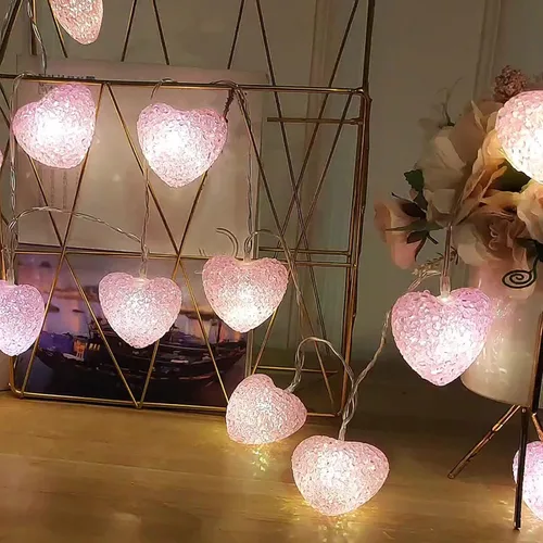 Vista 4 de Guirnalda de luces grandes de corazón para el día de San Valentín, 4.92 pies, 10 luces LED parpadeantes, funciona con pilas, decoración de San