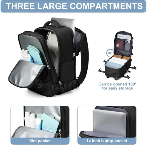 Vista 3 de Mochila de viaje Suwasp para mujer aprobada por aerolíneas, equipaje de mano aprobado para vuelos, mochila para hombre, Negro, Mediana, Moderno