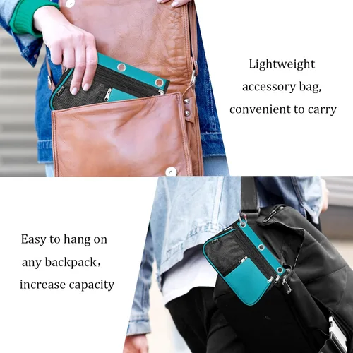 Vista 6 de Estuche de gran capacidad para carpeta de 3 anillas, bolsas expandibles con cremallera, 3 compartimentos para organizadores de oficina (azul)