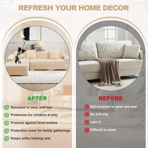 Vista 6 de MIFXIN Funda para sofá seccional, 2 piezas, elástica y elástica de 3 asientos en forma de L, protector de muebles con 4 fundas de almohada para sala