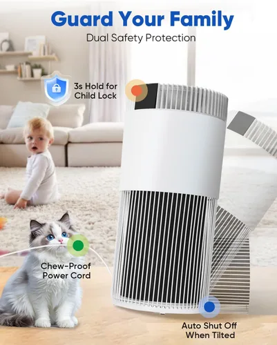 Vista 8 de Purificador de aire para habitación grande del hogar de 2500 pies cuadrados con filtros lavables, purificador de aire para mascotas para dormitorio