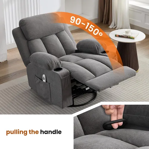 Vista 6 de Swivel Rocker Recliner Chair with Vibration Massage and Heat, Grey Fabric - 8 Massage Points, 2 Cup Holders, USB Port