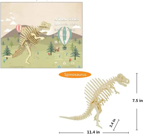 Vista 2 de Rompecabezas de madera 3D para manualidades – Juego de 3 piezas de rompecabezas de esqueleto de dinosaurio de madera, rompecabezas 3D de ensamblaje