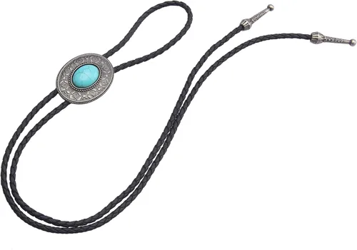 Vista 7 de Jeilwiy Corbata de bolo para hombre, corbata de vaquero occidental, collar de corbata de bolo dorado, corbata de cuero, corbata de Halloween