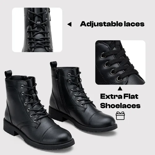 Vista 3 de Vepose Botines de moda para mujer, botines de tacón bajo con cordones para mujer