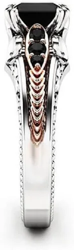 Vista 3 de Eternal 925 Anillo de diamantes de talla cuadrada de turmalina negra y plata 925 para mujer, Oro