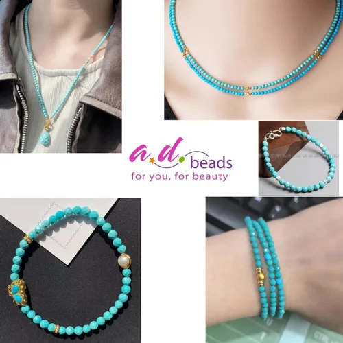 Vista 4 de AD Beads Cuentas naturales de piedras preciosas con corte de diamante micro facetado de 4 mm pequeñas y redondas para hacer collares y pulseras DIY