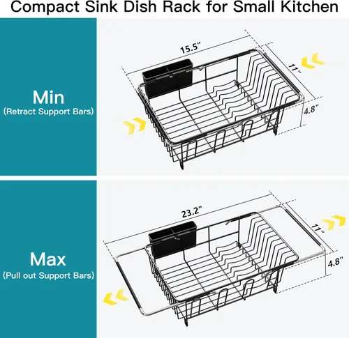 Vista 4 de JASIWAY - Escurridor de platos para fregadero, colador de acero inoxidable con asas de goma extensibles para verduras, frutas, artículos esenciales