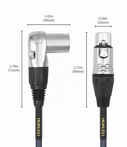 Vista 6 de Cable de audio XLR macho de 3 pines en ángulo recto de 1.5 pies a 3 pines XLR hembra, mezclador, micrófono, cable de audio amplificador, paquete de 2
