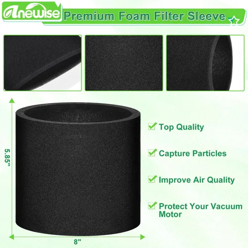 Vista 5 de Anewise Paquete de 6 Filtros de Disco de Papel Seco 90107 y Paquete de 3 Filtros de Manga de Espuma 90585 para Shop Vac Húmeda/Seca para Vacmaster