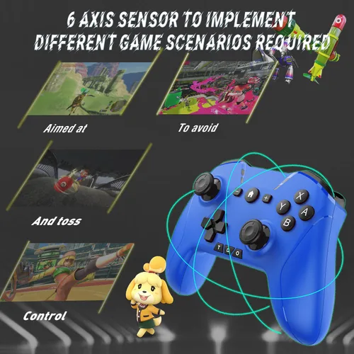 Vista 4 de Bluetooth Controller for SwitchMacPCSteamMobile PhoneiOSAndroidTViPadTableApple Arcade MFi Games, Switch Pro Controller Wireless with Adjustable