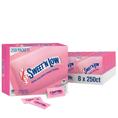 Vista 10 de Sweet'N Low paquetes de edulcorante cero calorías, 50 unidades, kosher y sin gluten, bajo índice glucémico, sobres individuales de edulcorante