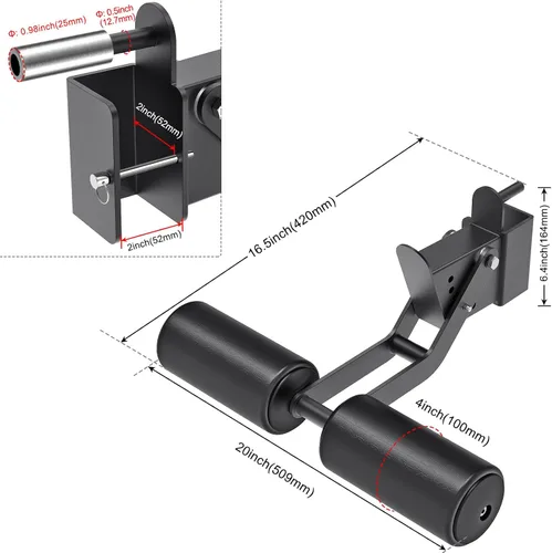 Vista 8 de Nordic Hamstring Curl Attachment for 2"x2" 3"x3" Power Racks Functions as dip bar, belt squat mount and safety spotter arms for home gym strength