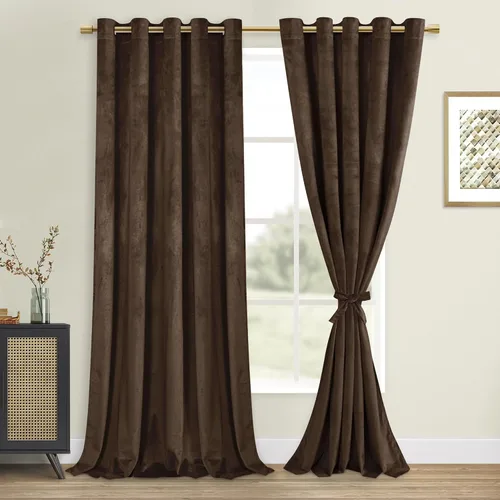 Vista 22 de DWCN - Juego de 2 paneles de cortina de terciopelo con ojales negros, tratamiento de ventanas con aislamiento térmico, apilables, decoración moderna