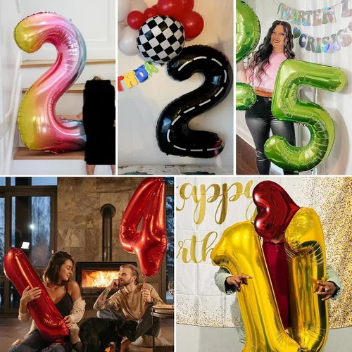 Vista 8 de Globos grandes de 40 pulgadas de números del 0 al 9, globos numéricos para decoración de fiesta de cumpleaños, globos de helio de aluminio