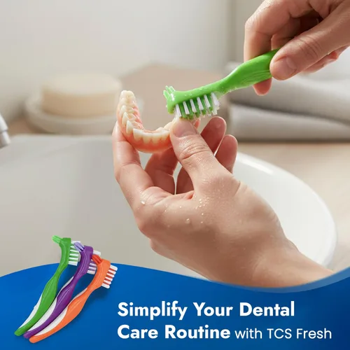 Vista 7 de TCS Cepillo de cerdas suaves frescas para dentaduras postizas, retenedores y alineadores, fabricado con cerdas de nailon Dupont® de primera calidad