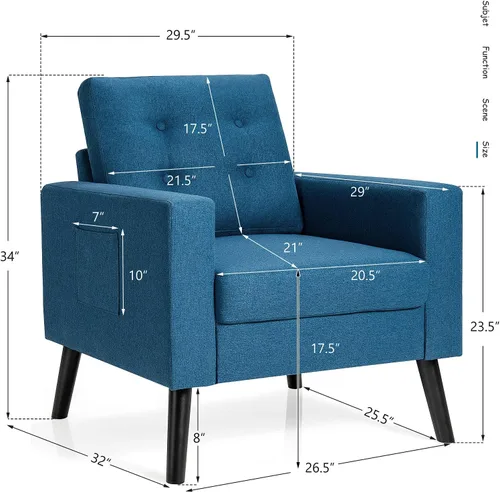 Vista 3 de Giantex Silla decorativa moderna, silla tapizada para sala de estar, sofá individual con botones, para leer en el dormitorio, habitación