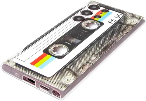 Vista 5 de FAteamll Funda para Galaxy S22 Ultra a prueba de golpes a prueba de arañazos con TPU suave parachoques Retro Cassette Funda Compatible con Samsung