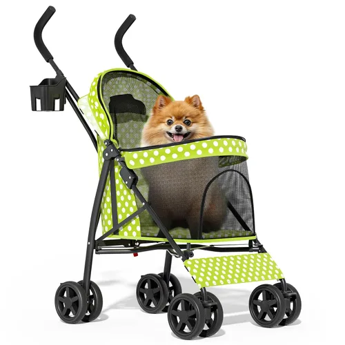 Vista 14 de MoNiBloom Cochecito para mascotas de 4 ruedas, cochecito jogger jaula para cachorros de fácil plegado con cubierta solar, almohadilla y bolsa