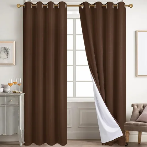 Vista 59 de Diraysid Cortinas 100% opacas de lino beige para dormitorio, con ojales, aislamiento térmico, cortinas de oscurecimiento de habitación