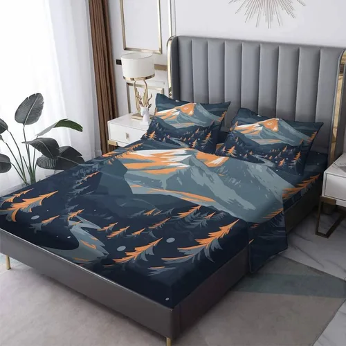 Vista 8 de Juego de sábanas de tamaño individual – Juego de sábanas de bosque de montaña, sábanas y fundas de almohada, microfibra suave, bolsillo profundo