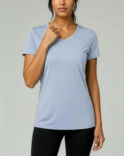 Vista 3 de Real Essentials Paquete de 5 Camiseta de Entrenamiento de Manga Corta con Cuello en V de Ajuste Seco para Mujer - Camiseta de Fitness Gimnasio