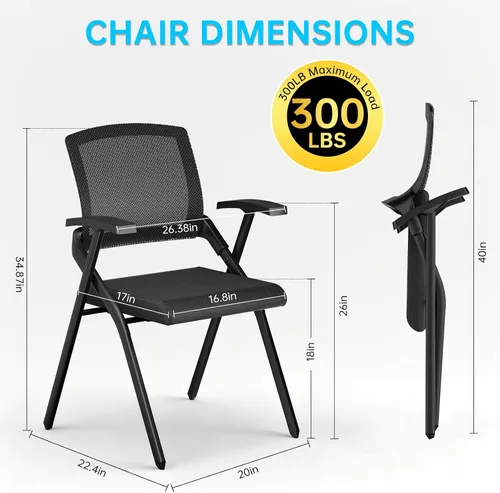 Vista 3 de Paquete de 2 sillas de oficina plegables con respaldo de malla, silla apilable para sala de conferencias, silla plegable de oficina, silla de sala