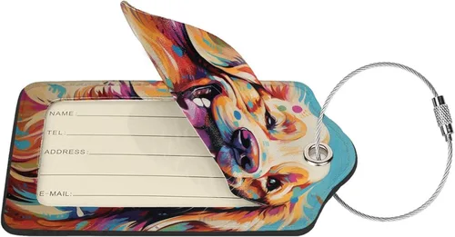 Vista 2 de Golden Retriever - Etiquetas de equipaje para maletas, mujeres y hombres, divertidas etiquetas de viaje con lazo de acero inoxidable, cubierta