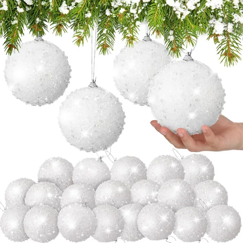 Vista 22 de Lyrow 24 piezas 3.15" Juego de adornos de bola de Navidad con purpurina, bola de espuma con lentejuelas colgante, decorativa, en masa, para árbol