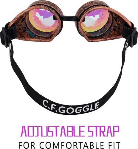 Vista 17 de Gafas caleidoscopio para raves trippy psicodélico steampunk con lentes de cristal de difracción de prisma arcoíris