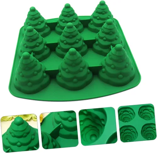 Vista 5 de Molde de cubo de hielo para pastel de árbol de Navidad, moldes de chocolate para hornear árbol de Navidad, molde de postre de silicona, moldes