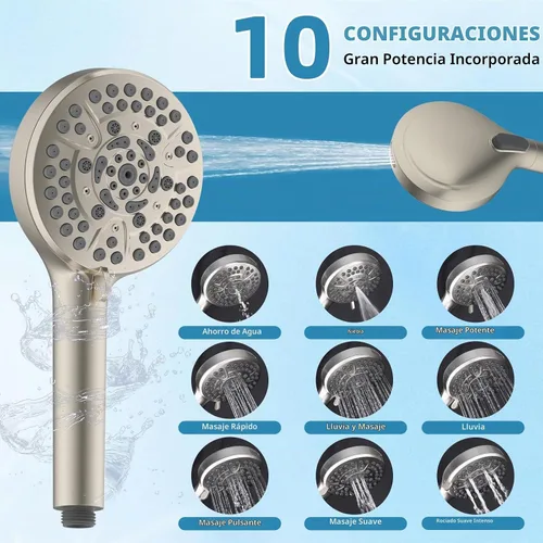 Vista 4 de Cabezal de ducha filtrado de metal de 10 pulgadas con 10 modos de mano
