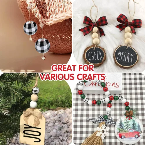 Vista 7 de Modacraft 300 cuentas de madera de Navidad para manualidades, cuentas de madera a cuadros de búfalo de 0.63 pulgadas con cuerda de cáñamo de 65 pies