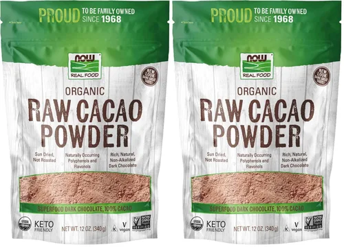 Vista 6 de NOW Foods, Cacao en polvo orgánico crudo, con polifenoles y flavonoles, secado al sol, sabor intensamente rico, 12 onzas (el empaque puede variar)