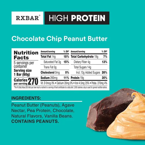 Vista 2 de RXBAR Barras altas en proteínas, 0.63 oz de proteína, sin gluten, aperitivos de proteínas, mantequilla de maní con chispas de chocolate