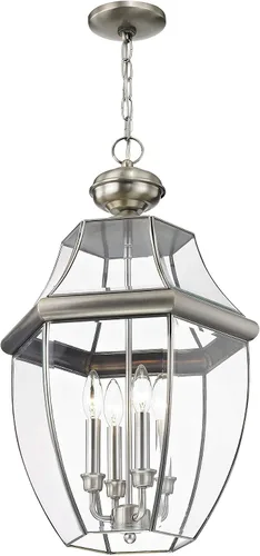 Vista 2 de Livex Lighting 2357-91 Monterey - Farol colgante para exteriores con 4 luces, níquel cepillado