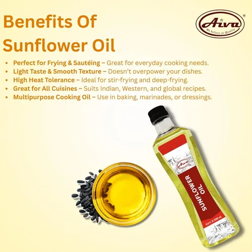 Vista 5 de Aceite de girasol Aiva prensado en frío Aceite de cocina 33.8 FL OZ (1.0 L)