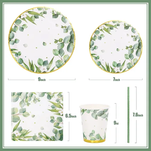 Vista 2 de Platos y servilletas para baby shower de género neutro para 25 decoraciones de fiesta verde salvia, decoración de fiesta de cumpleaños para niños