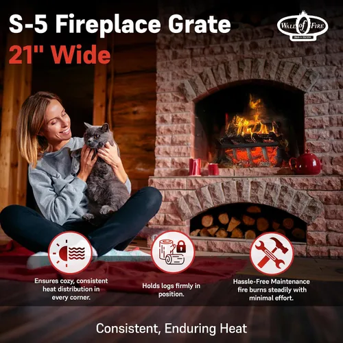Vista 2 de Grate Wall of Fire Rejilla para chimenea modelo S-5 de alta eficiencia sin humo, 21 pulgadas de ancho, 12 pulgadas de alto, 11 pulgadas