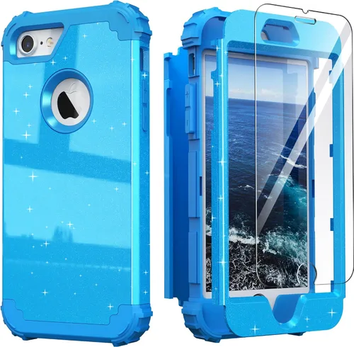 Vista 16 de IDweel Funda para iPhone 8 con Protector de Pantalla de Vidrio Templado, para iPhone 7, 3 en 1, Resistente a Golpes, Delgada, Híbrida, de Servicio