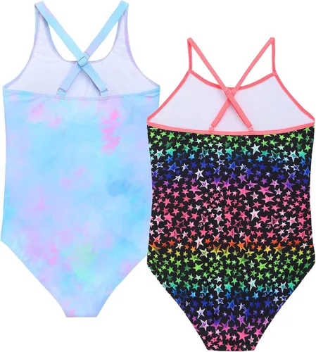 Vista 2 de Traje de baño de unicornio de una pieza de sirena para niñas pequeñas, conjunto de dos