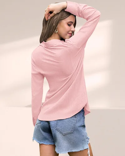 Vista 2 de AUSELILY - Camisas con botones para mujer, manga larga, cuello con botones, blusas casuales para el trabajo y negocios, túnicas