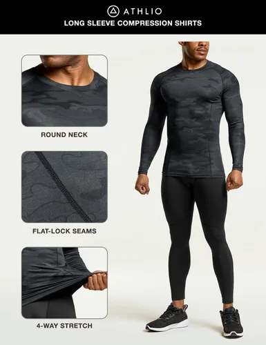 Vista 6 de ATHLIO - Paquete de 1 o 3 camisetas de compresión de manga larga con FPU 50+ para hombre, camiseta de protección para deportes acuáticos
