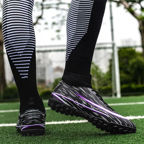 Vista 7 de UYO Tacos de fútbol para hombre, zapatos de fútbol AGFG High-Tops con cordones antideslizantes