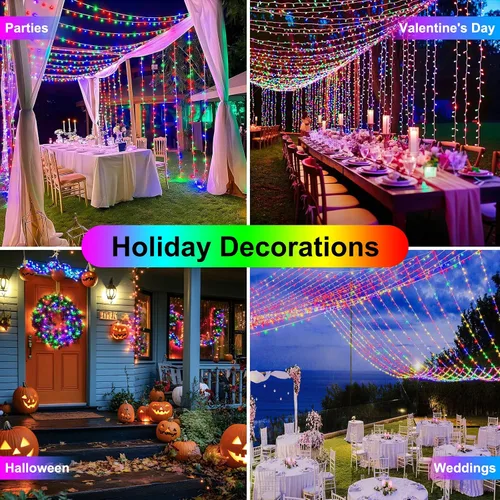 Vista 8 de Luces de Navidad de 100 pies con 300 LED enchufables, luces de hadas impermeables para exteriores e interiores con temporizador y 8 modos, luces