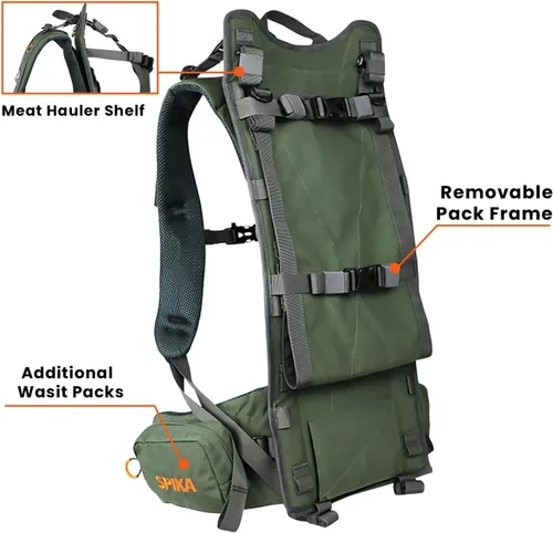 Vista 3 de SPIKA Mochila de caza con marco interno, mochila de senderismo impermeable para extensible, 40L + 80L + capacidad