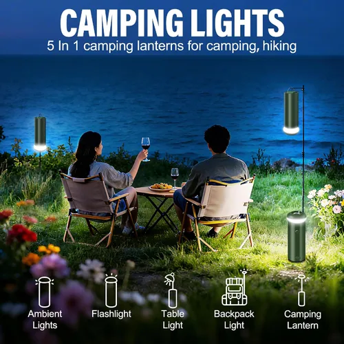 Vista 6 de Luces telescópicas para acampar, linterna magnética plegable, luz de campamento portátil regulable alimentada por USB, 2 modos de iluminación