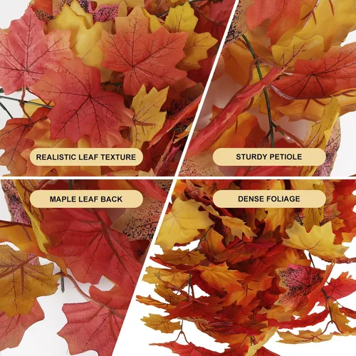 Vista 4 de Plantas colgantes de hojas de arce de otoño, hojas artificiales de otoño, vides al aire libre, decoración al aire libre, hojas de arce artificiales