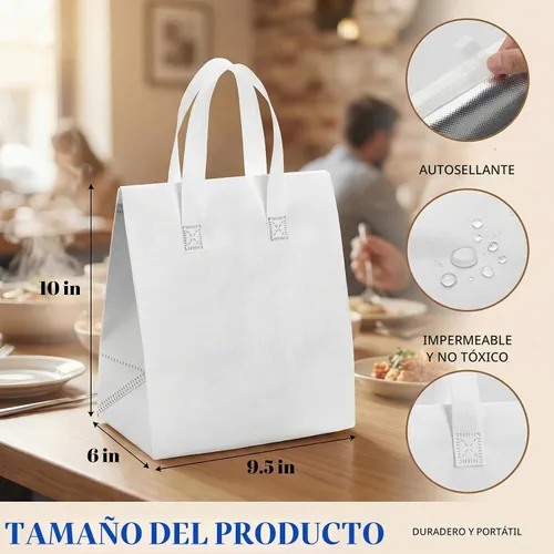 Vista 2 de ZENFUN Juego de 25 bolsas aisladas para llevar, pequeñas bolsas aisladas para comestibles, bolsas térmicas blancas para alimentos congelados